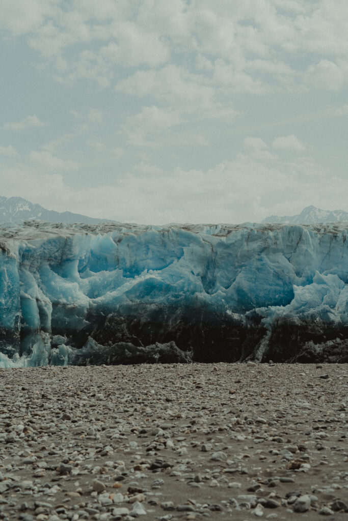 Black and blue glacier ice wall