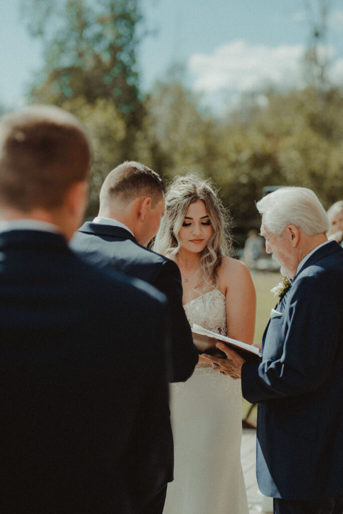 bride at the rustic modern ceremony