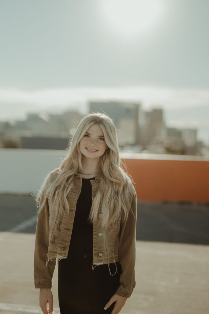 girl looking at the camera during her senior portrait session