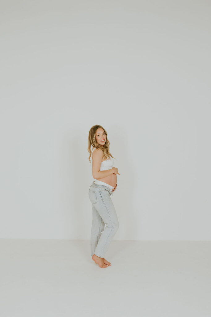 cute mom to be at her maternity session
