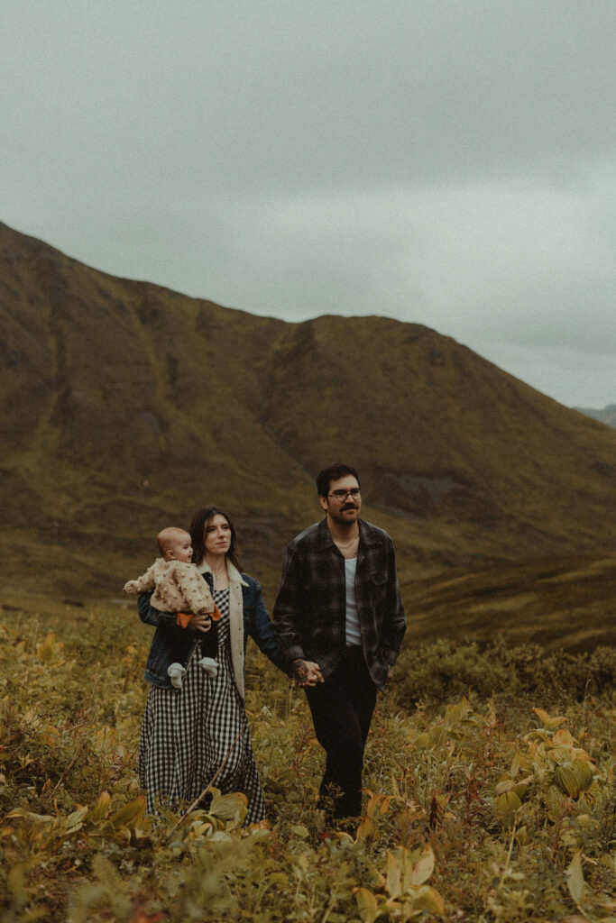 couple walking around hatcher pass 