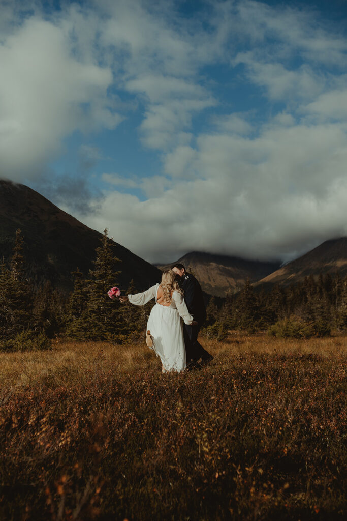 bride and groom kissing