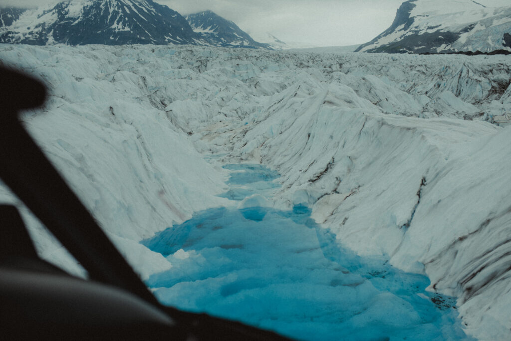 Blue glacier pool at knik glacier