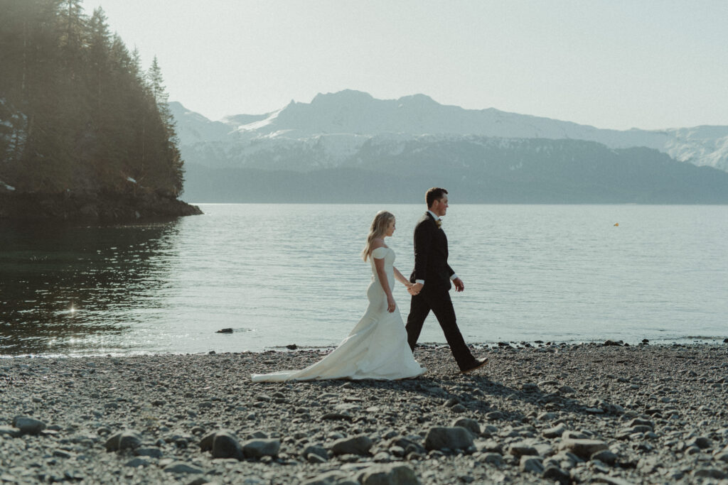 couple holding hands during elopement