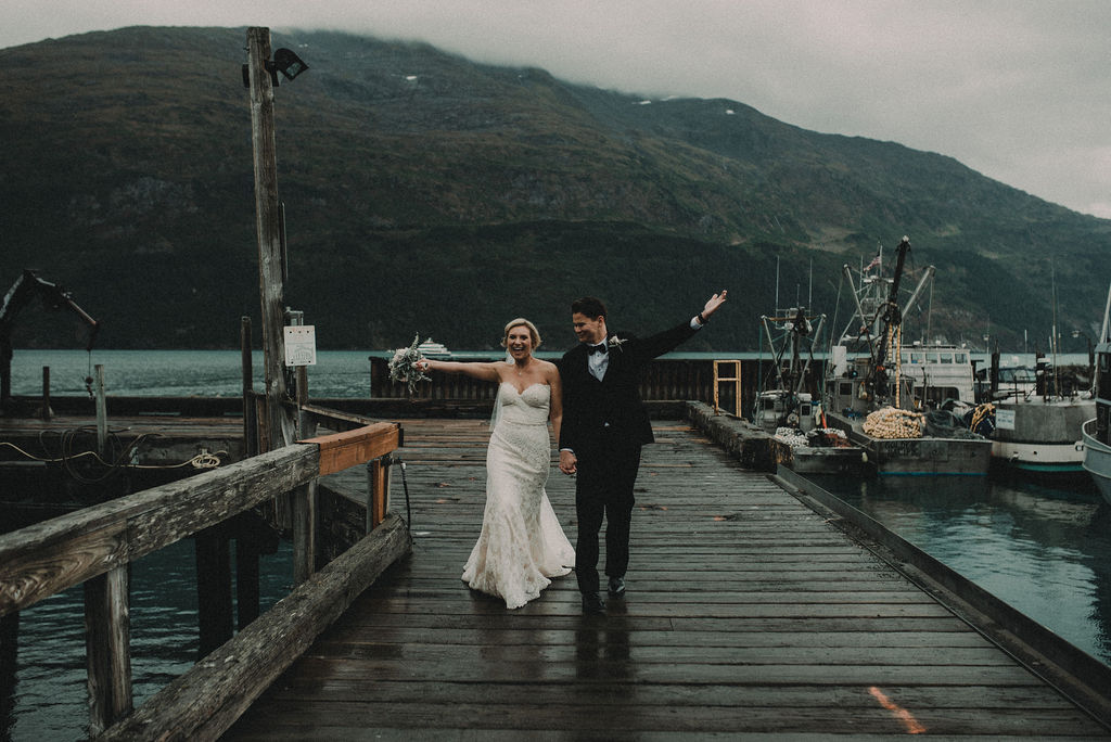 Bride and Groom holding hands during their Alaska Elopement session