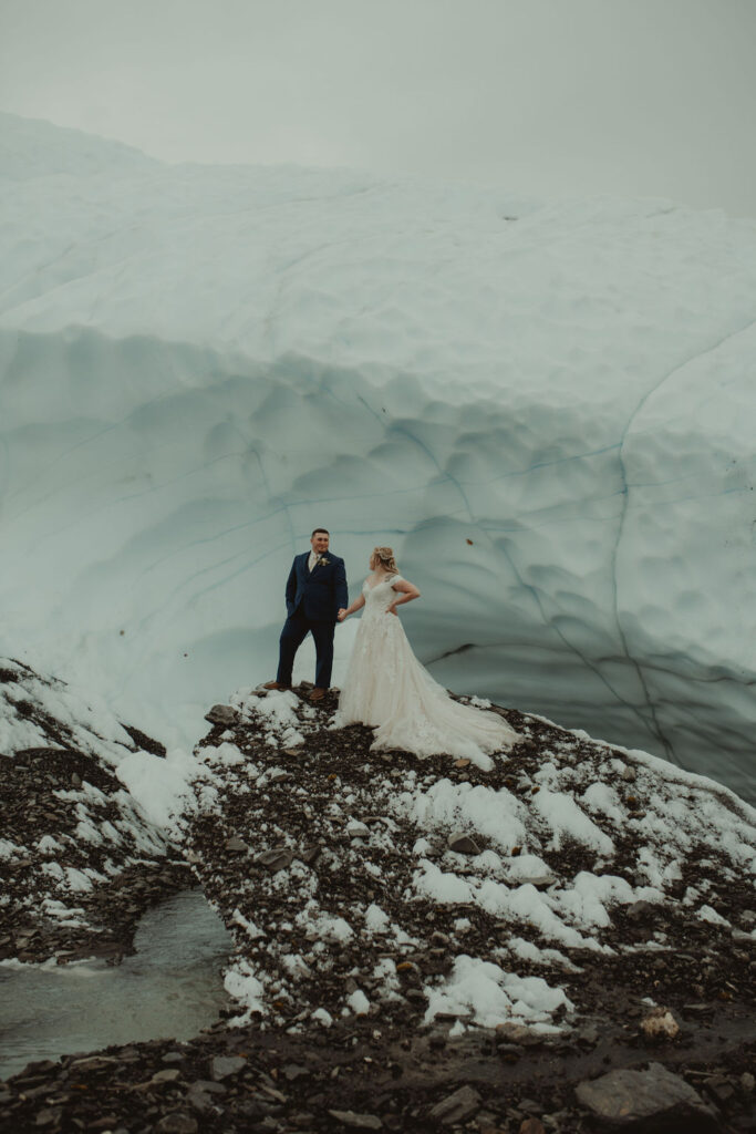 bride and groom at matanuska glacier 