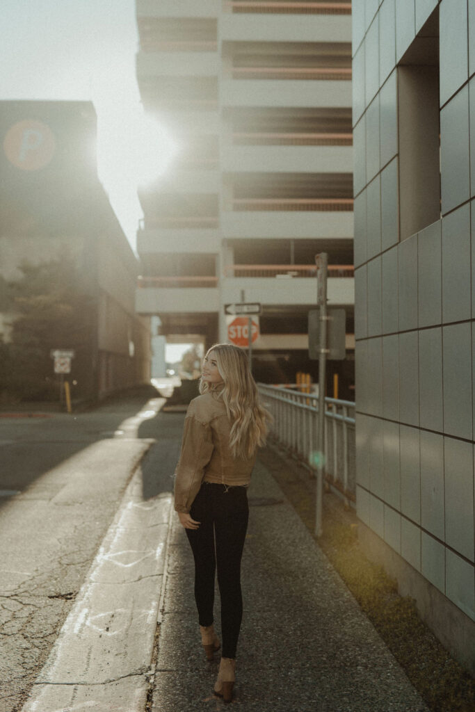 girl walking around downtown anchorage