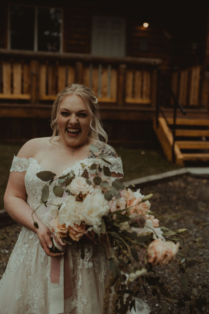 happy bride at her epic alaskan elopement