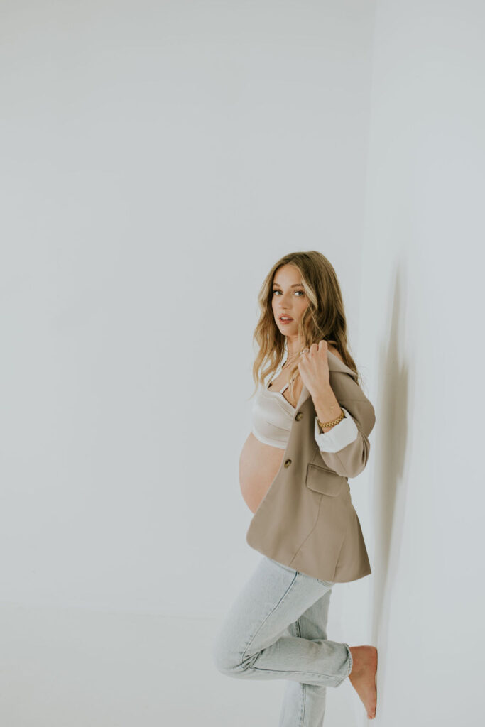 stunning mom to be at her studio maternity session