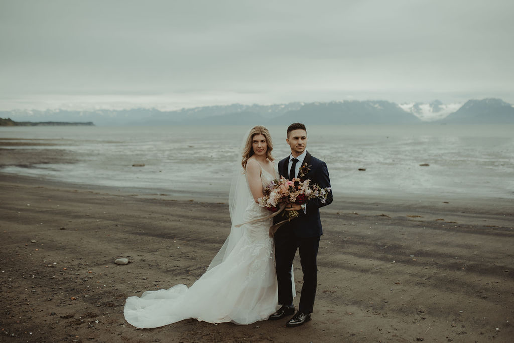 couple at their alaska wedding alaska elopement
