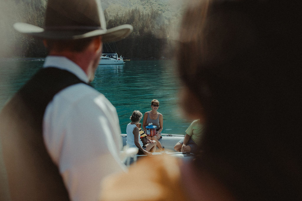 bride and groom at their intimate boat elopement celebration