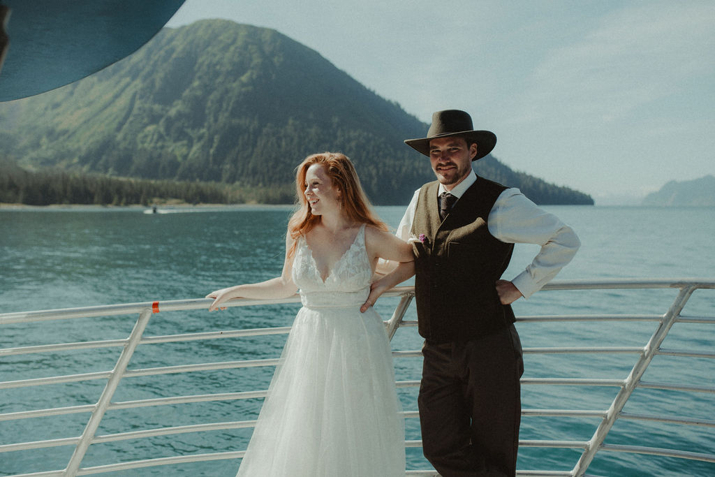 bride and groom at their intimate boat elopement 