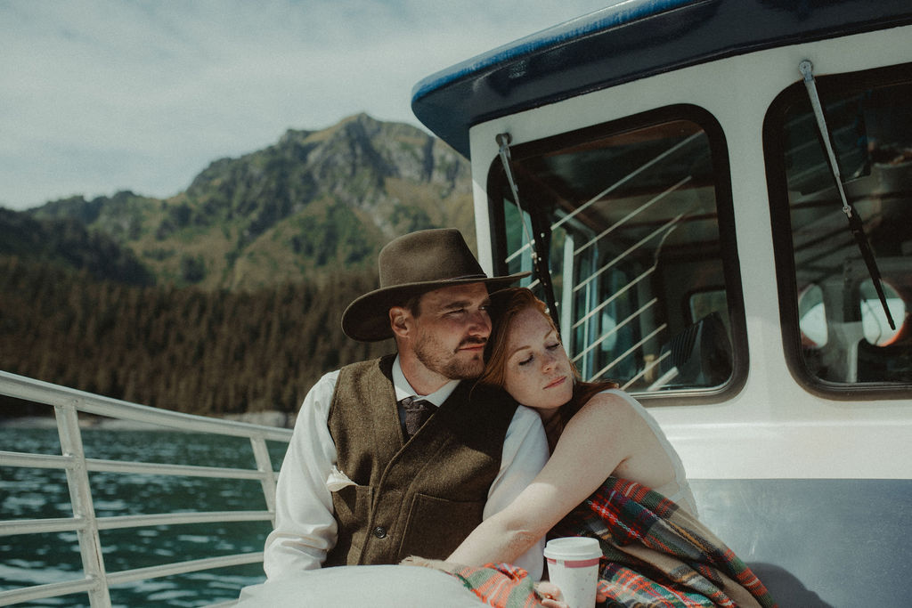 bride and groom at their intimate boat elopement