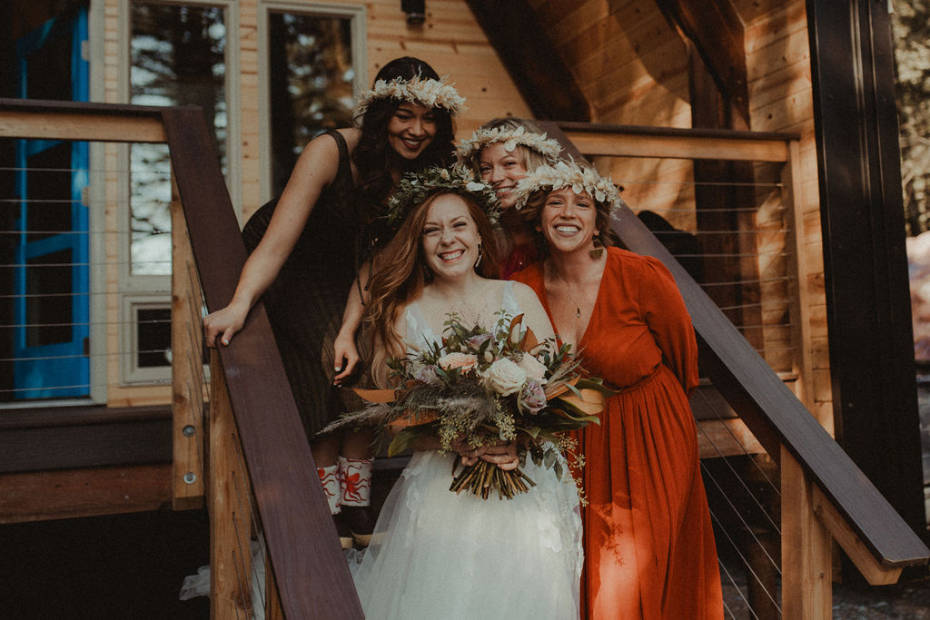 bride and her friends at her intimate boat elopement 