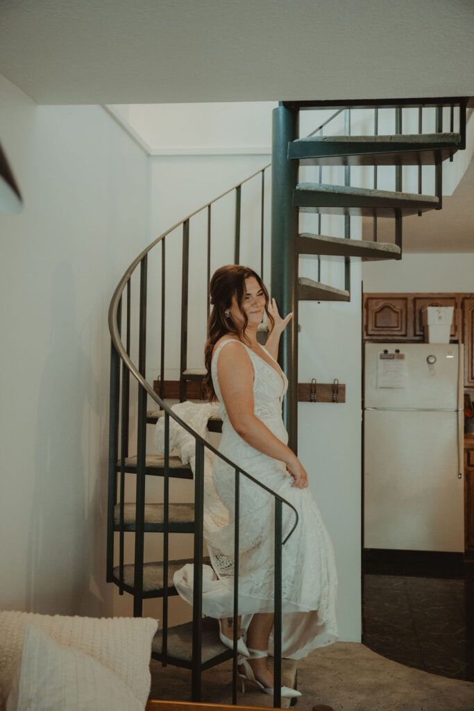 bride walking down the stairs