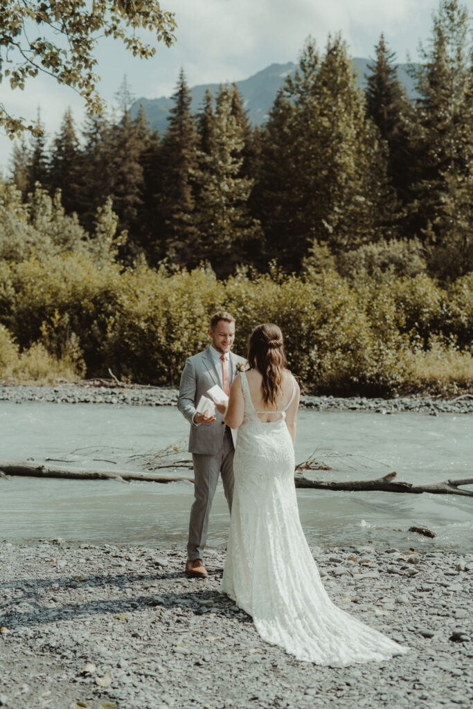 bride and groom at their first look