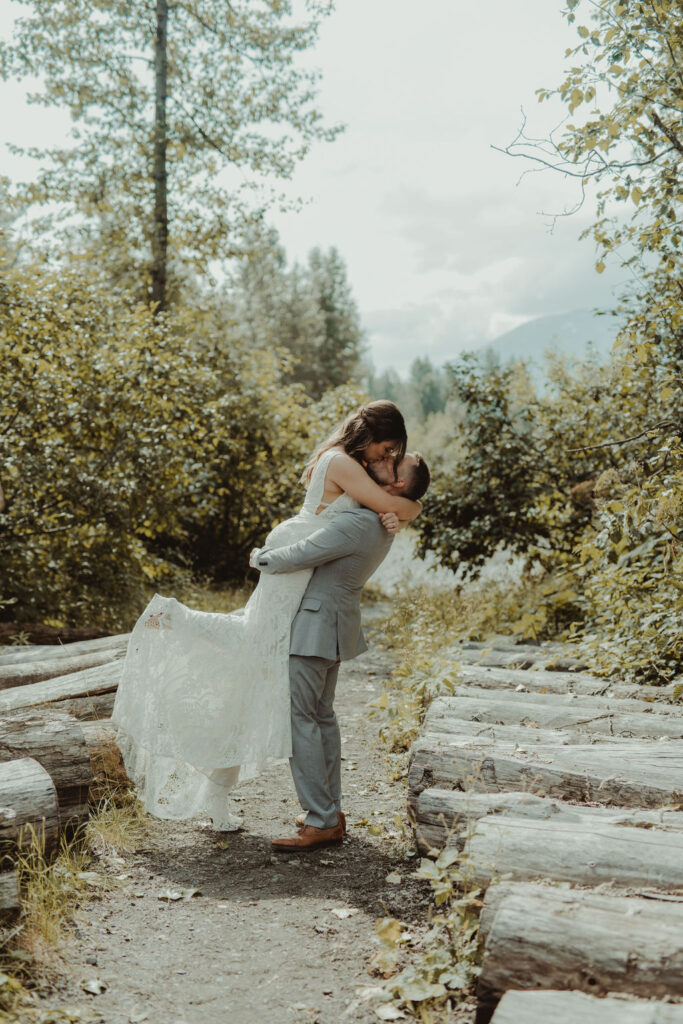 bride and groom kissing