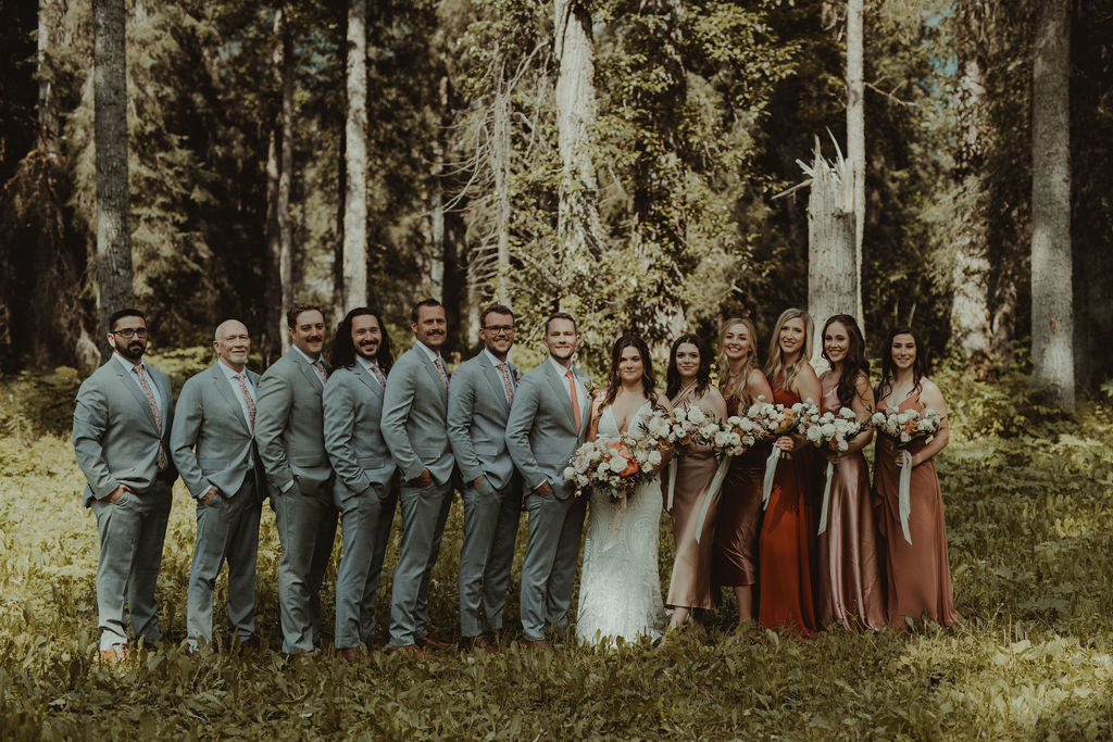 portrait of the bride and groom with their friends