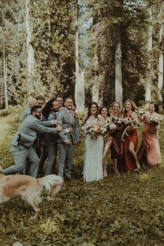 bride and groom with their friends