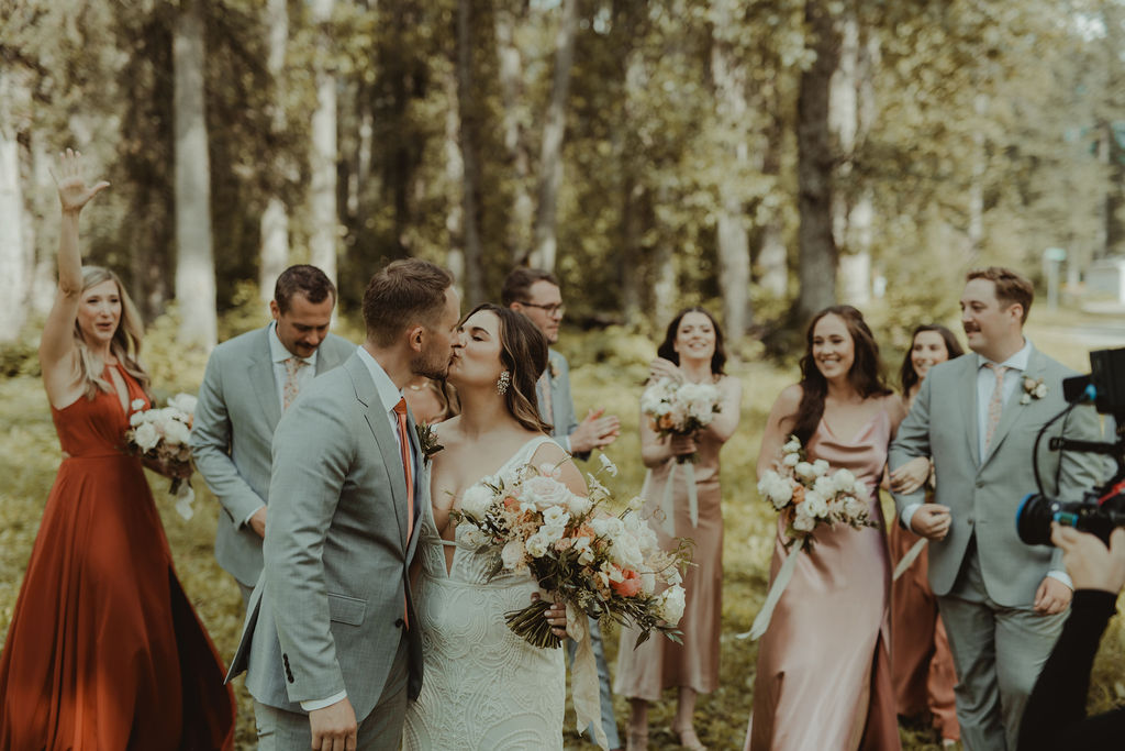 bride and groom kissing