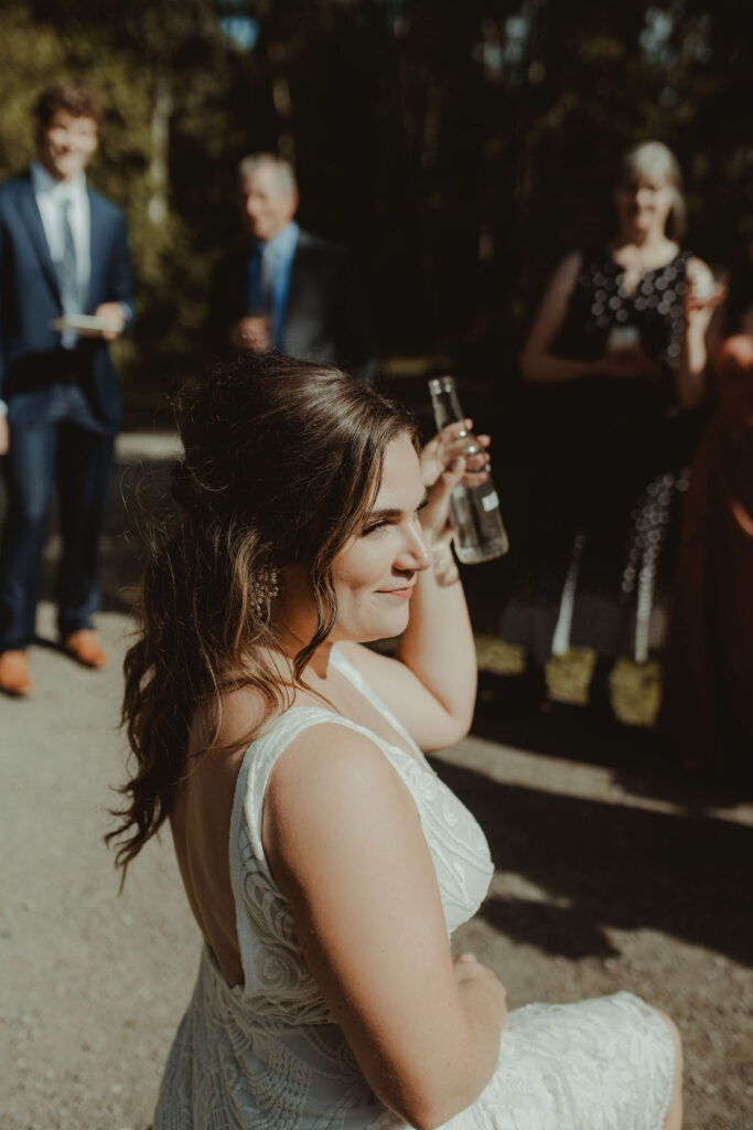 bride at her summer wedding reception