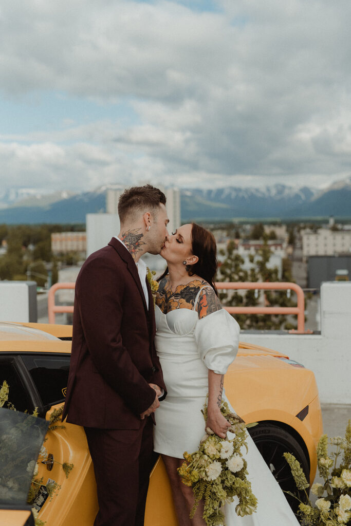 bride and groom kissing during their elopement 