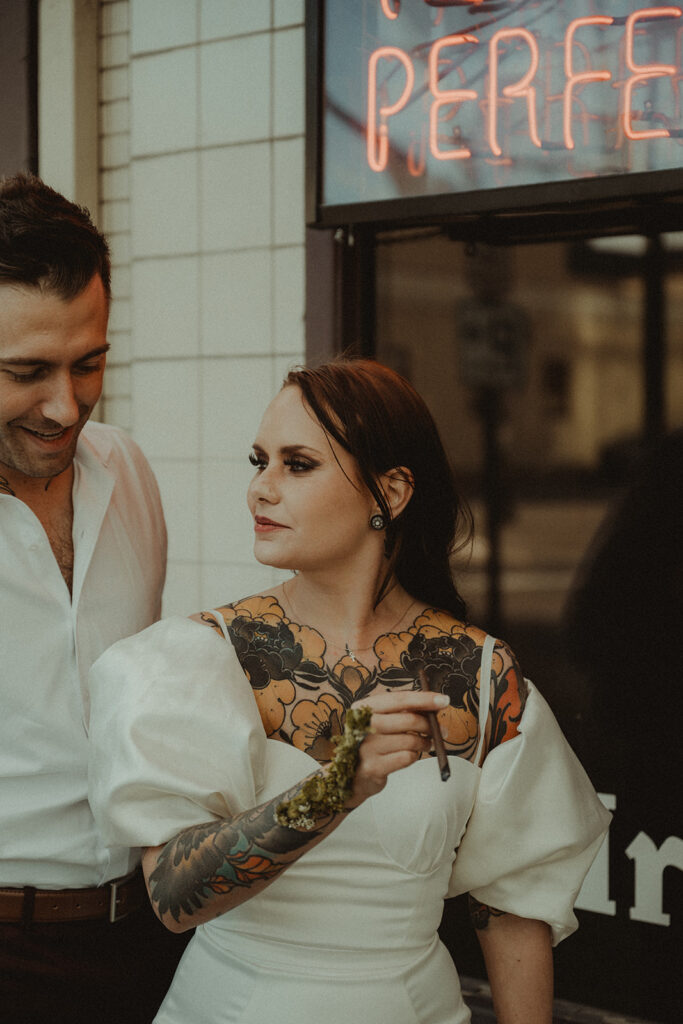 bride and groom talking