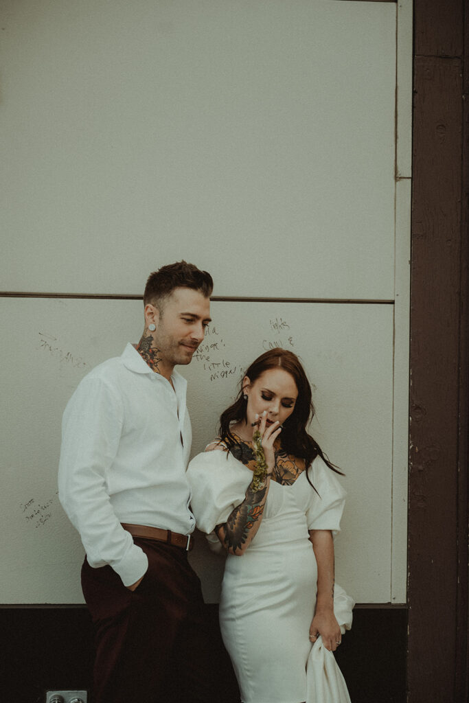 bride and groom at their edgy alaska elopement 