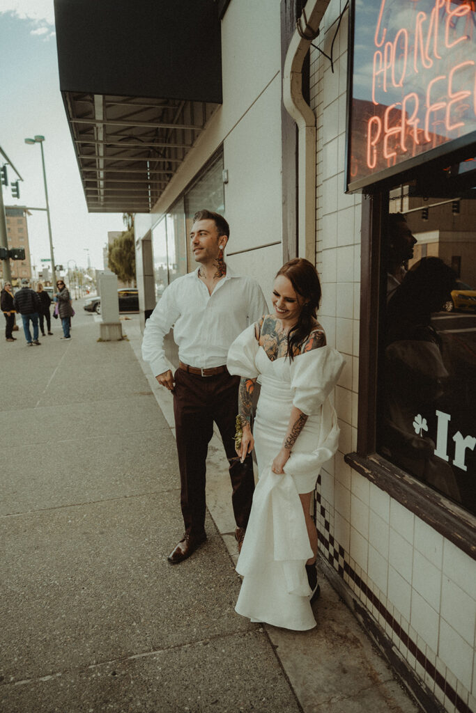 bride and groom at their fun city elopement