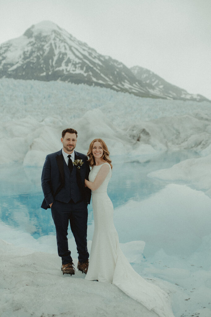 beautiful portrait of the bride and groom in alaska