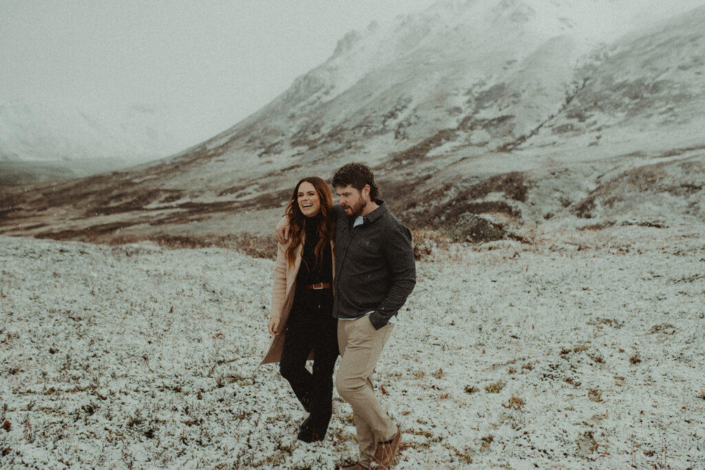 couple walking around hatcher pass