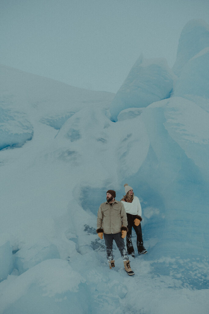 portrait of the newly engaged couple at knik glacier