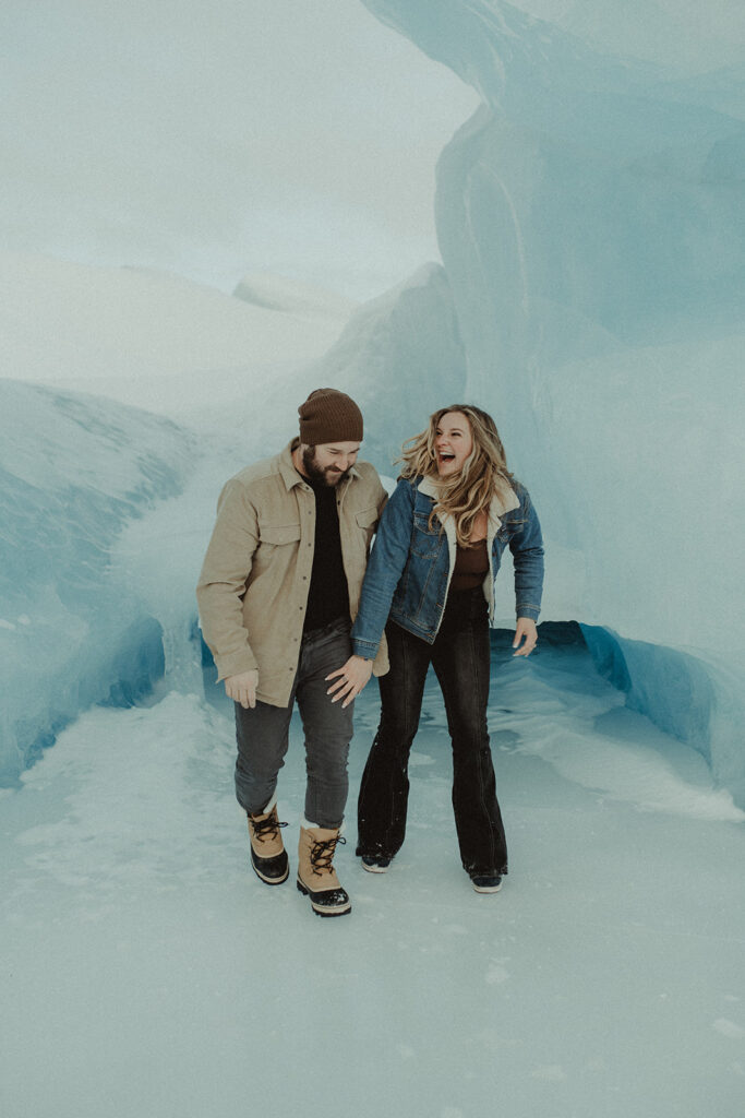 happy couple at their winter engagement 