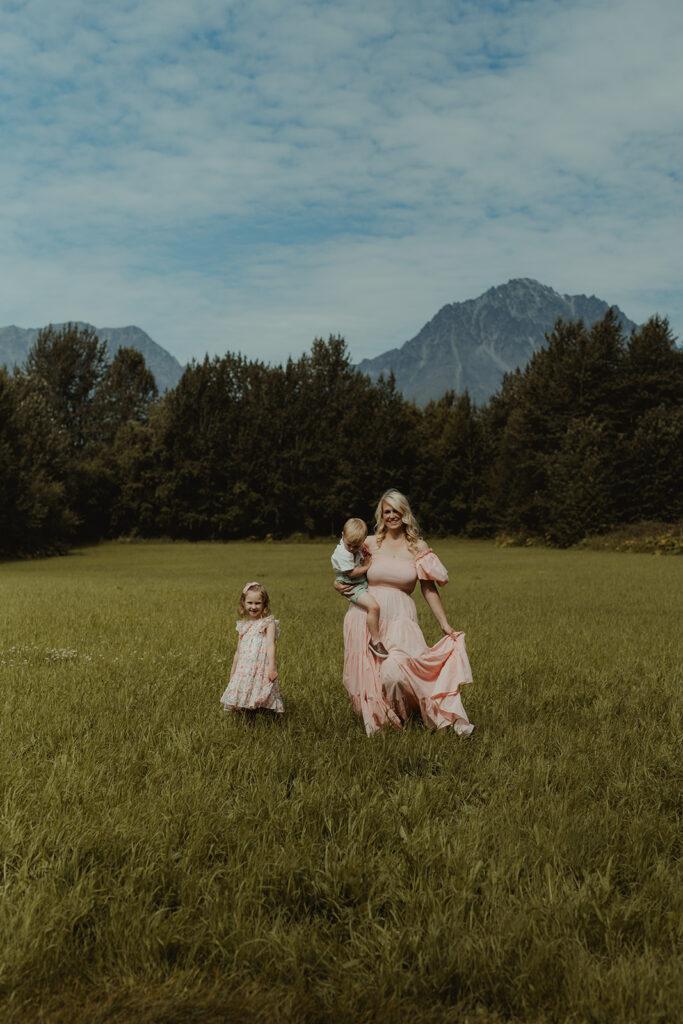 family walking around during their photoshoot