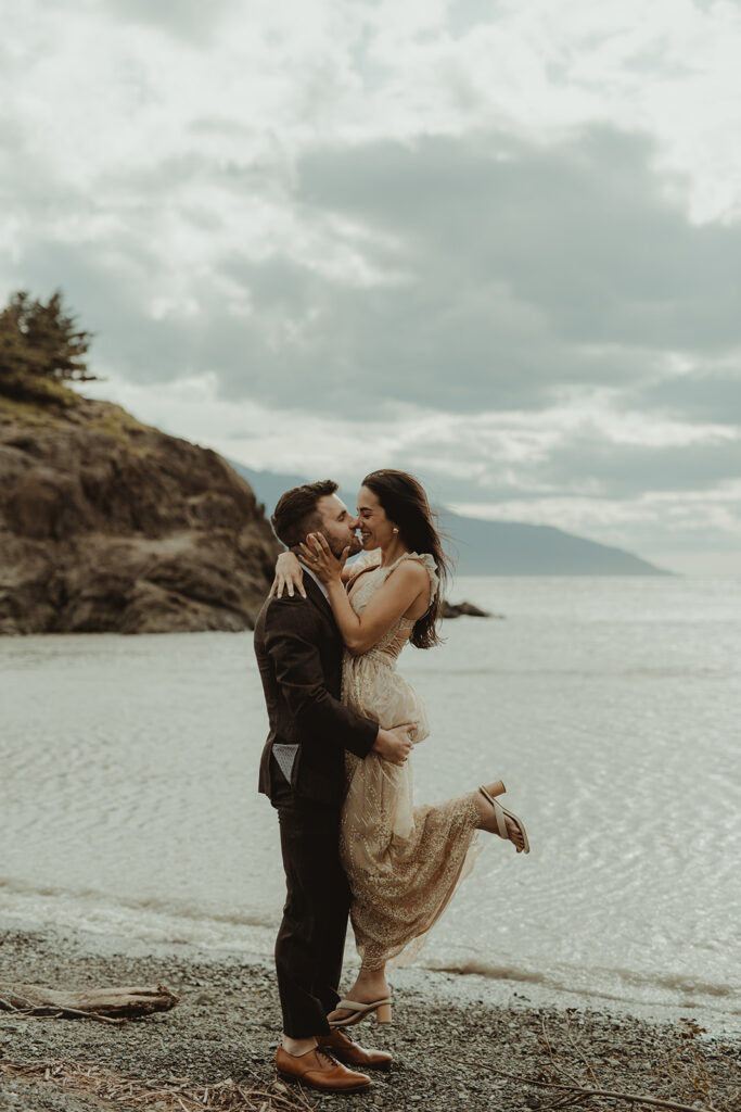 couple playing during their engagement session