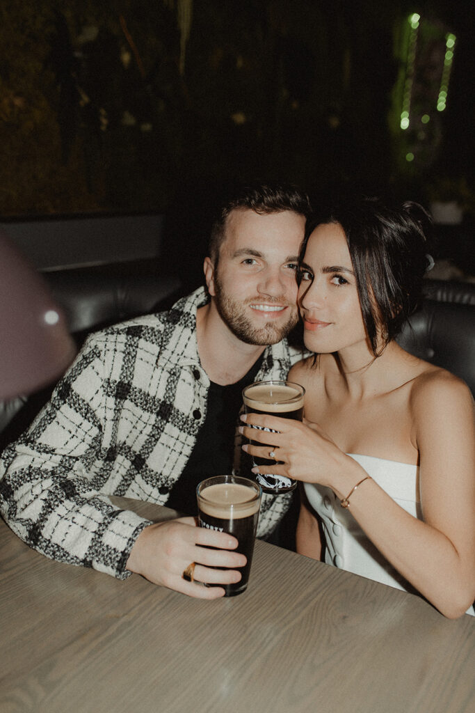 couple looking at the camera during their engagement session