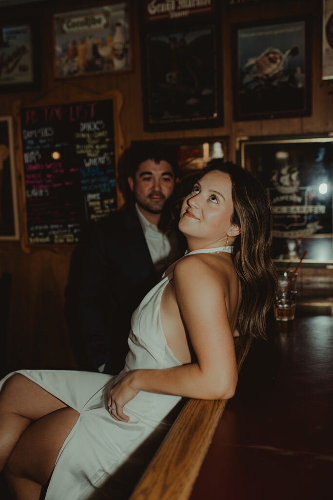 happy couple at their hometown engagement session