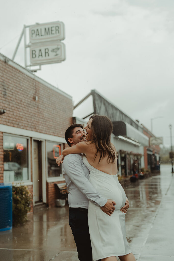 couple hugging during their engagement session