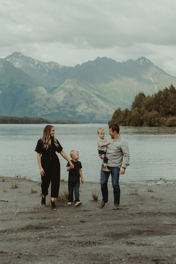 happy family at their family session in alaska