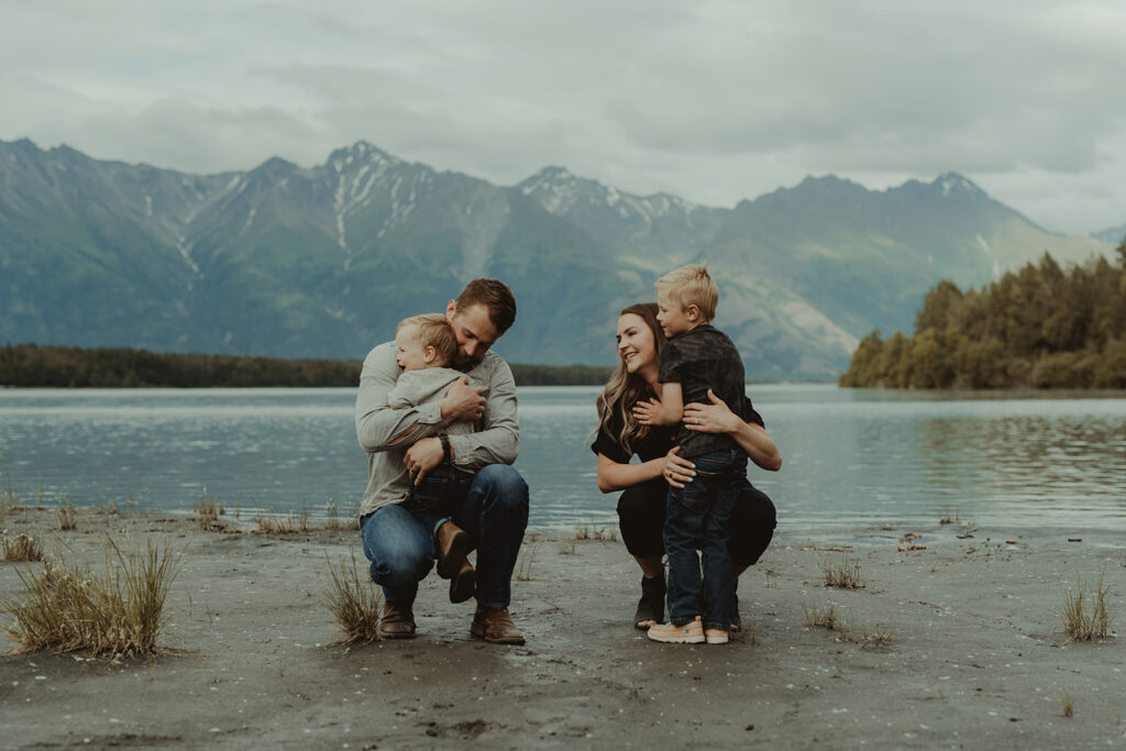 cute family hugging during their photoshoot