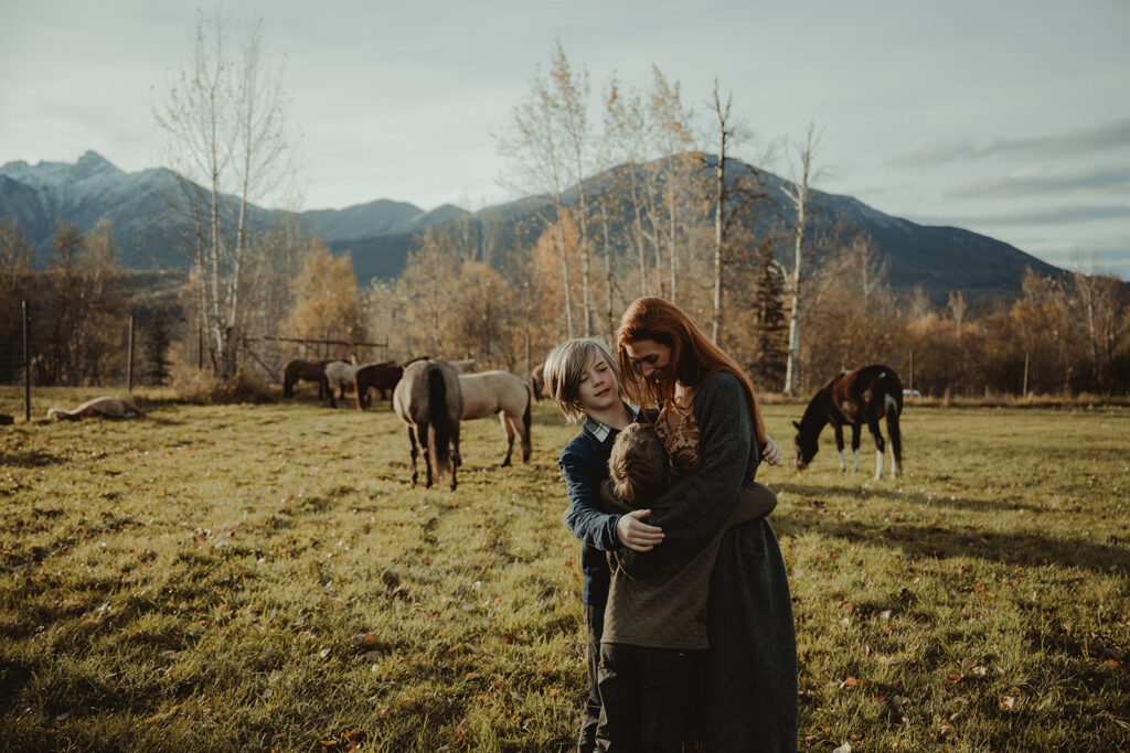 family hugging during their photoshoot