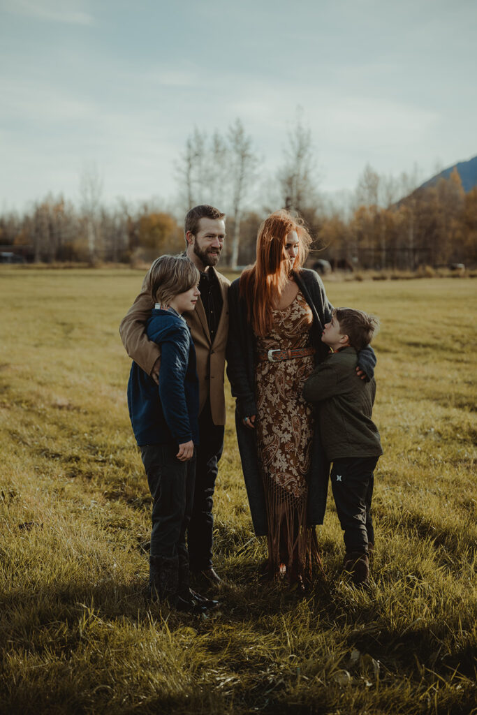 family chatting during their photoshoot