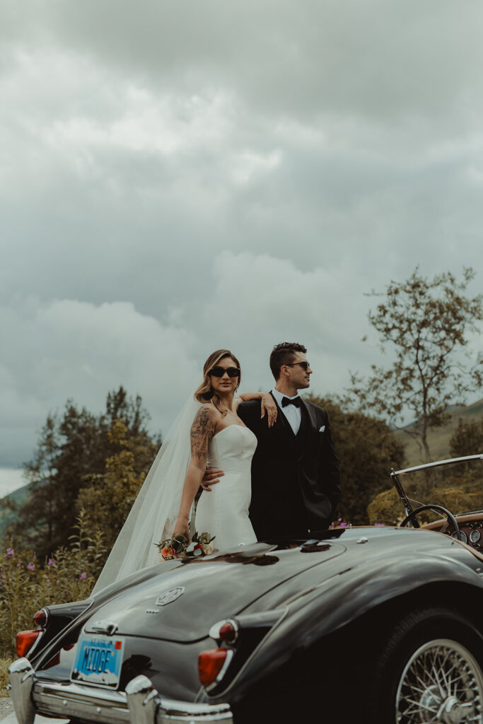 happy couple at their vintage glam styled shoot